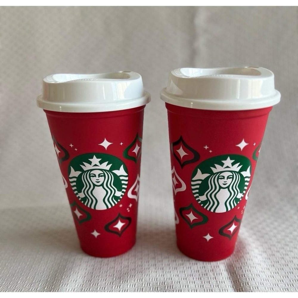 Set of 2 Starbucks 2023 Holiday Reusable Red Cups 16 oz